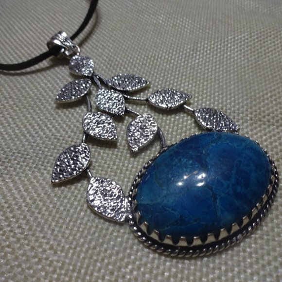 Unique "DENDRITE OPAL" Handmade Silver Pendant/Black Cord #421B - Picture 3 of 3